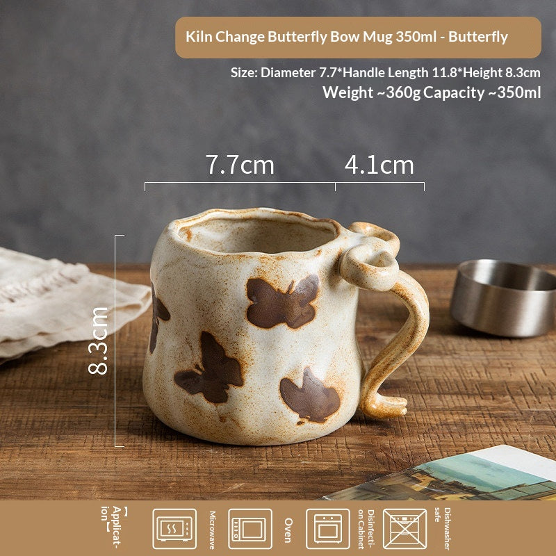 Ceramic Coffee Mug Set - Kiln-Shift Household Drinkware with Floral Patterns