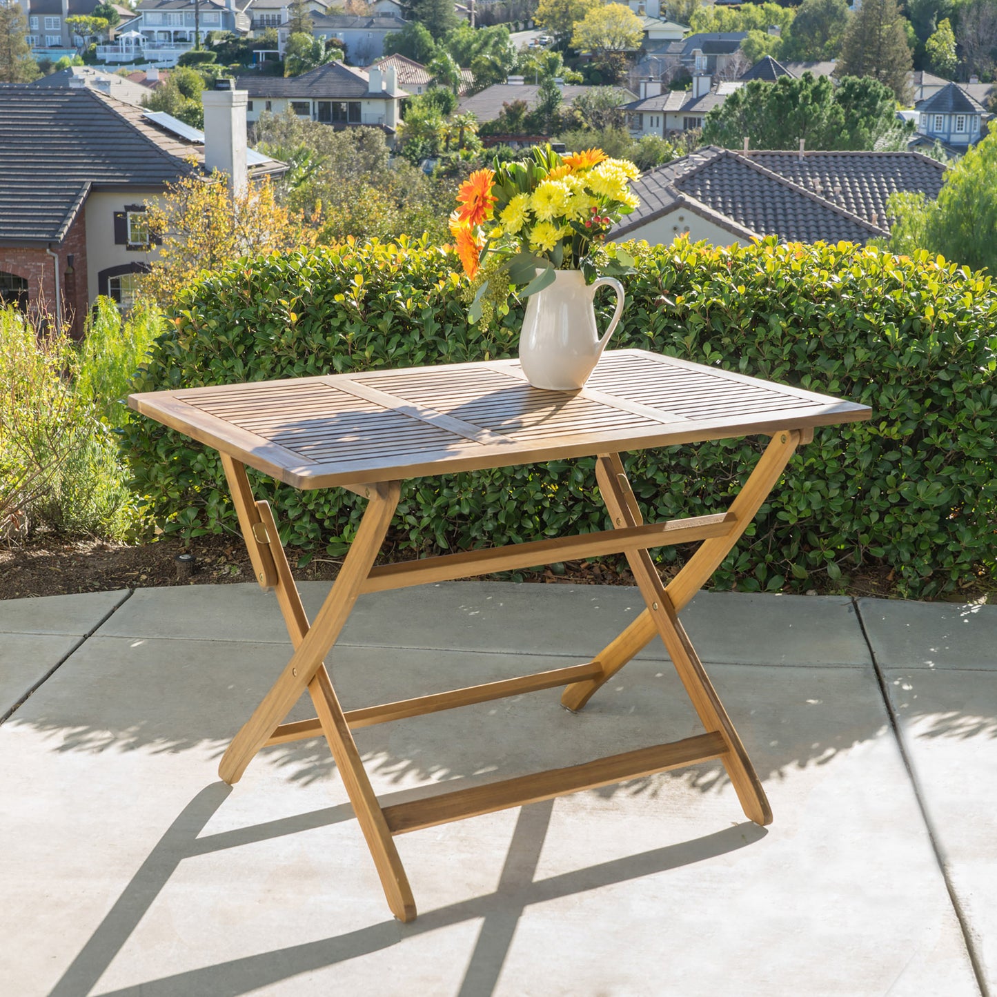 Acacia Wood Foldable Dining Table - 43.5" Natural Finish