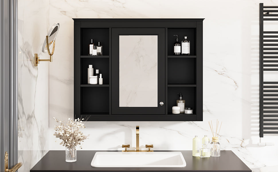 35'' x 28'' Wall Mounted Medicine Cabinet with Mirror - Black