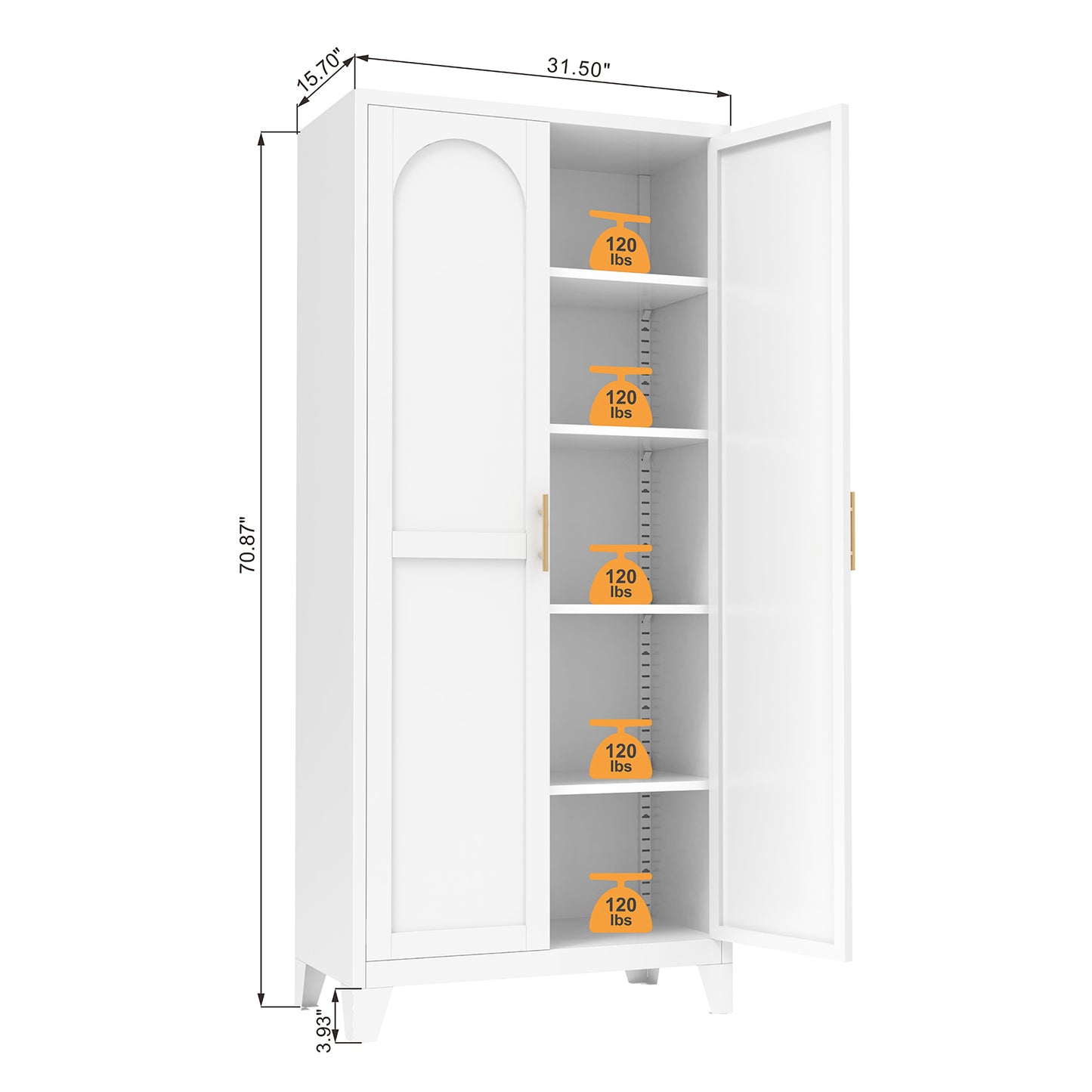 71'' Metal Storage Cabinet with Adjustable Shelves - White