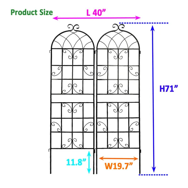 Metal Garden Trellis - 71" x 19.7" Rustproof Support for Climbing Plants