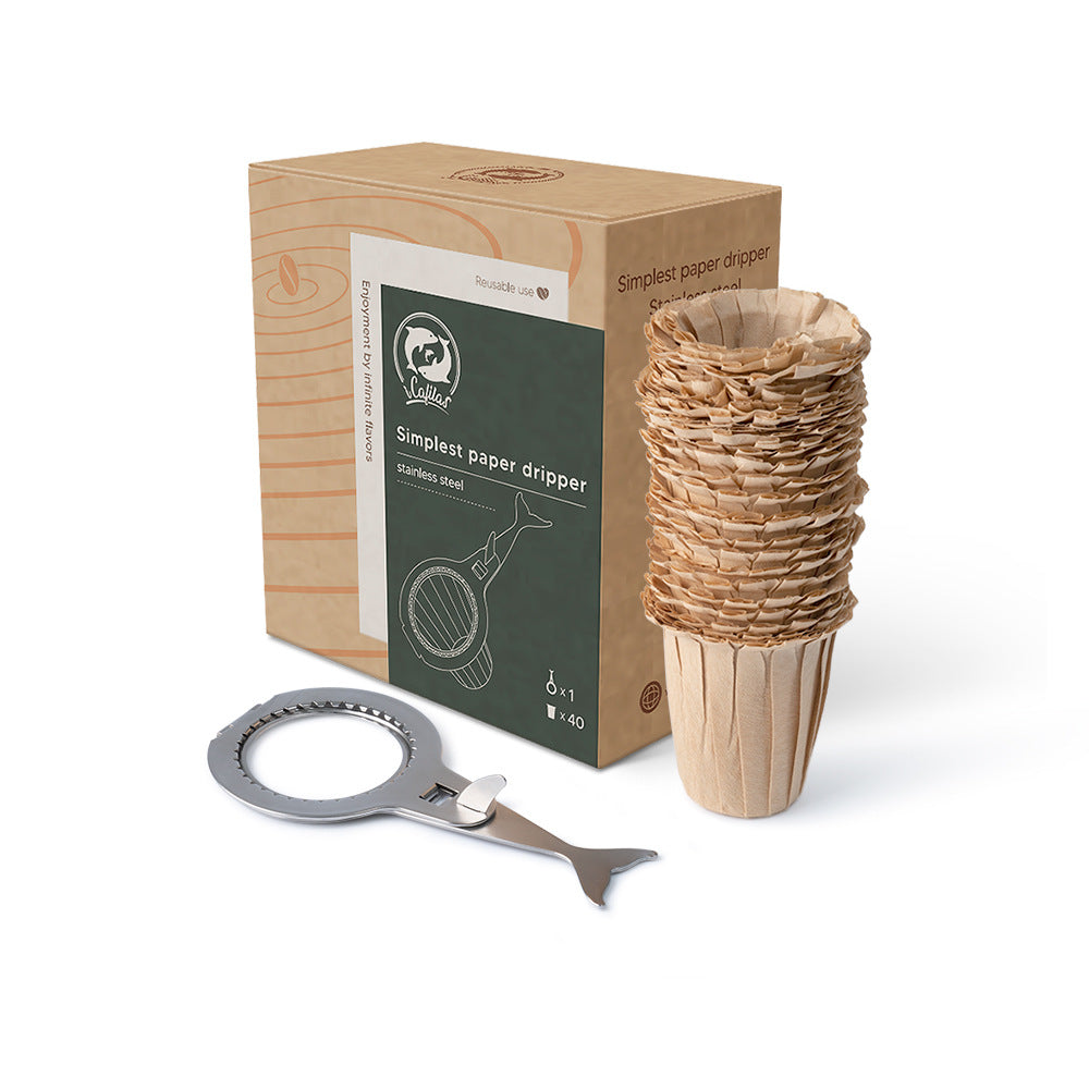 Stainless Steel Coffee Drip Holder Set with Filter Paper and Grinder
