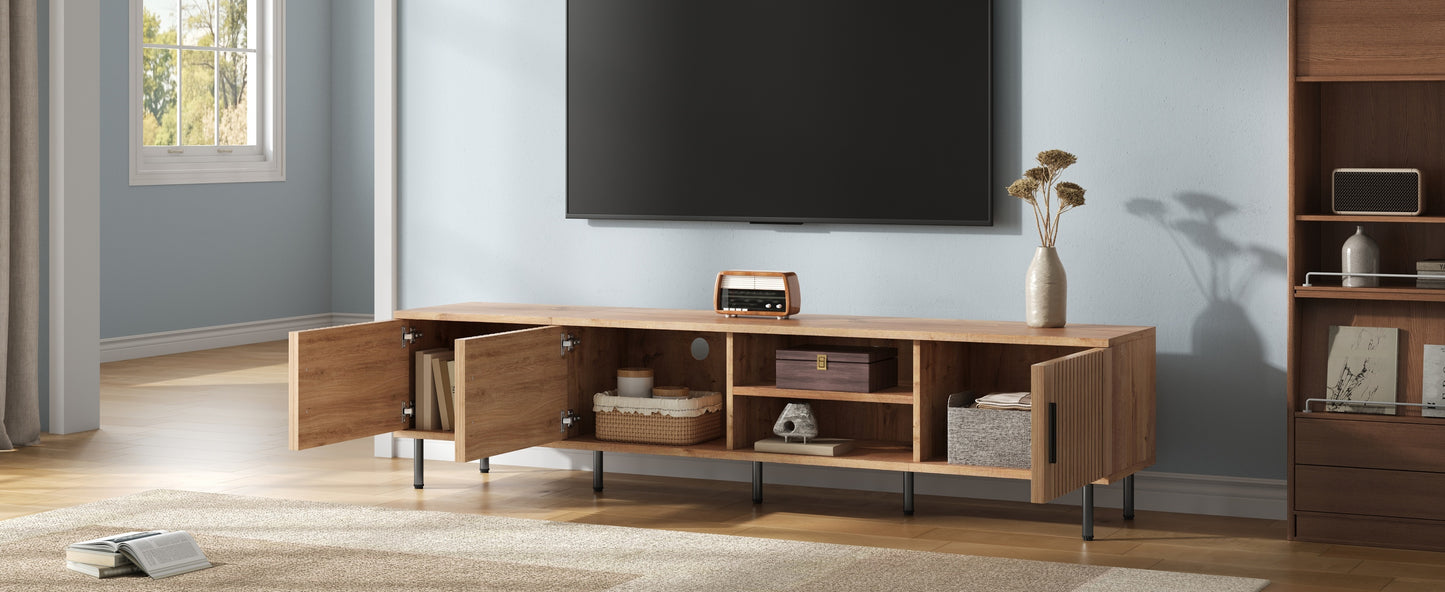 78-Inch Modern TV Stand for TVs Up to 85" - Natural Wood Finish