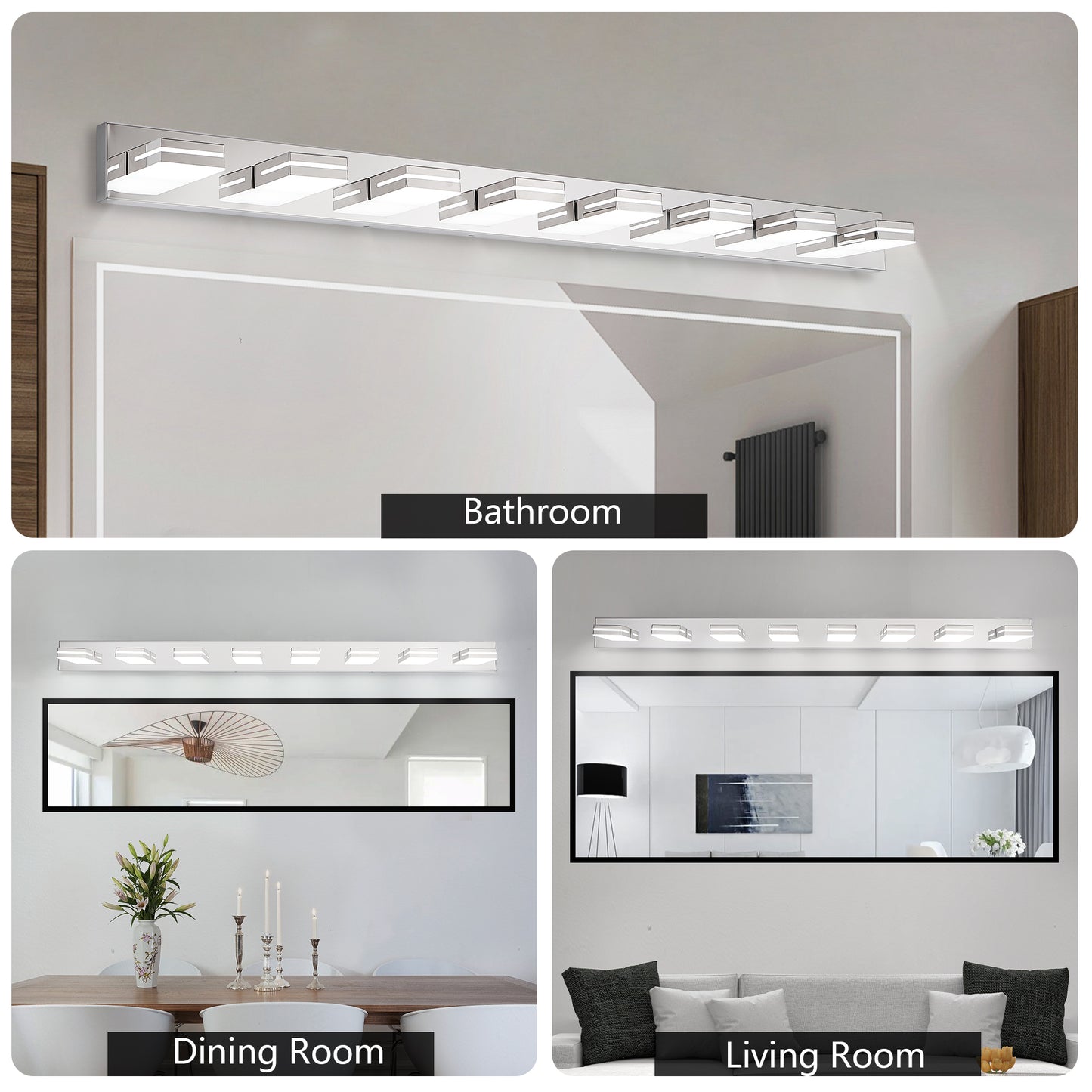 Modern Chrome LED Vanity Light - 8-Light Wall Sconce