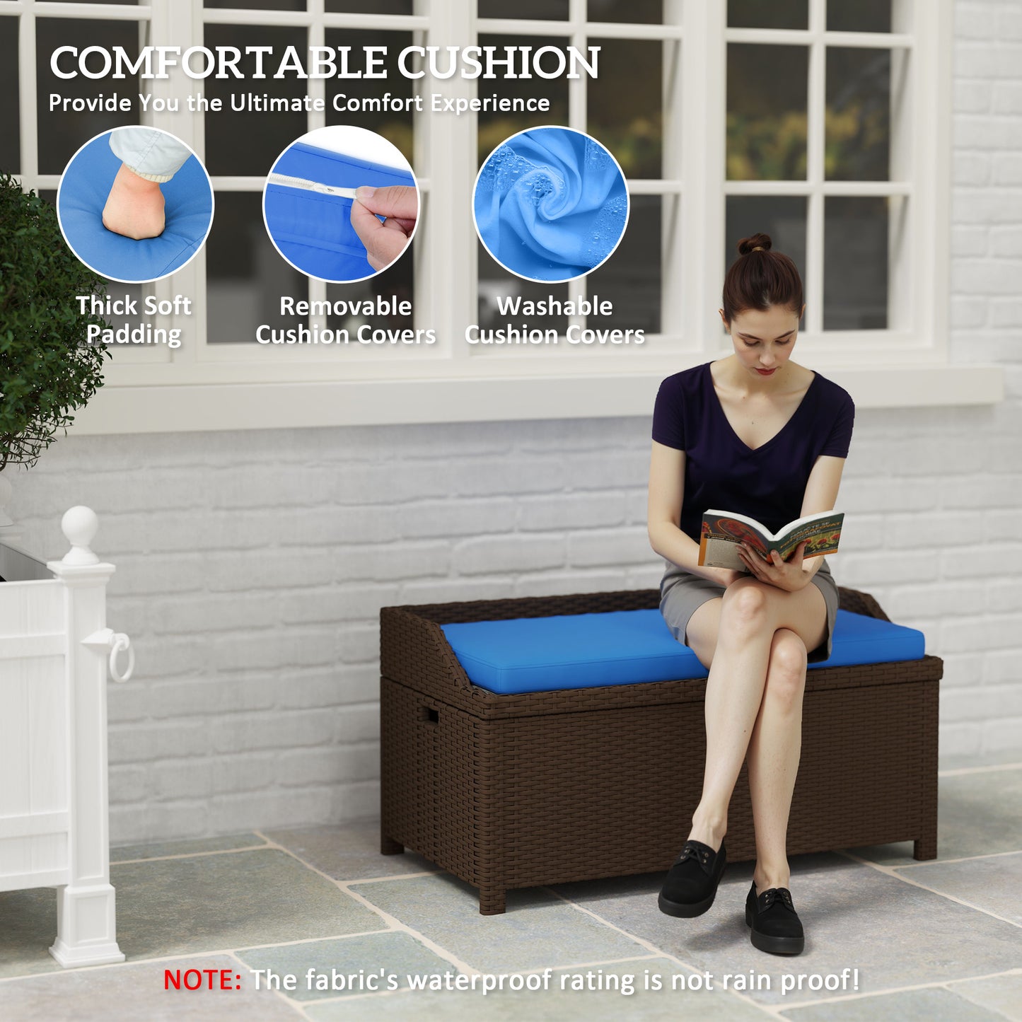 Outdoor Storage Bench with Cushion - Blue, 2-in-1 Design