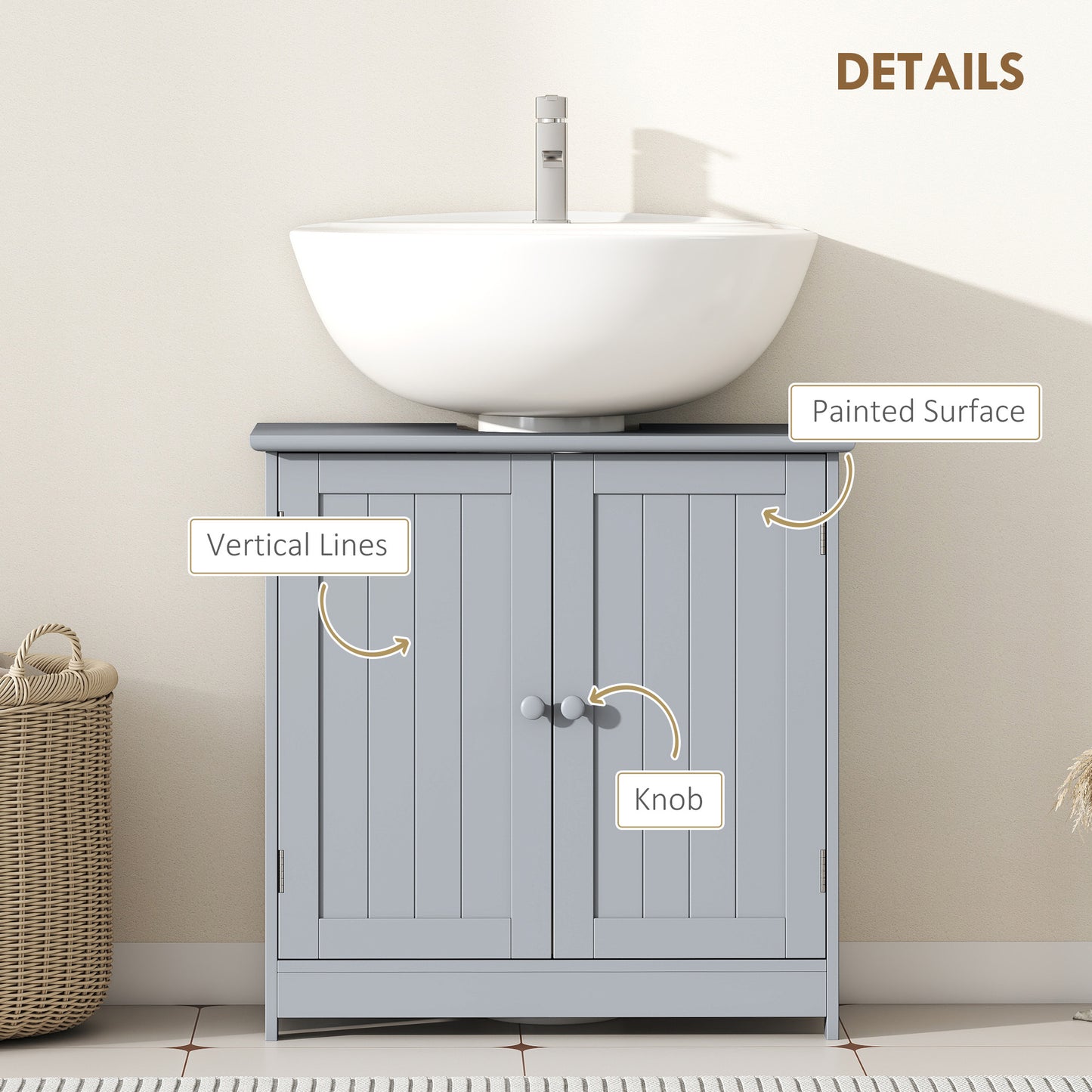 Under Sink Bathroom Cabinet - Gray Pedestal Storage with 2 Doors