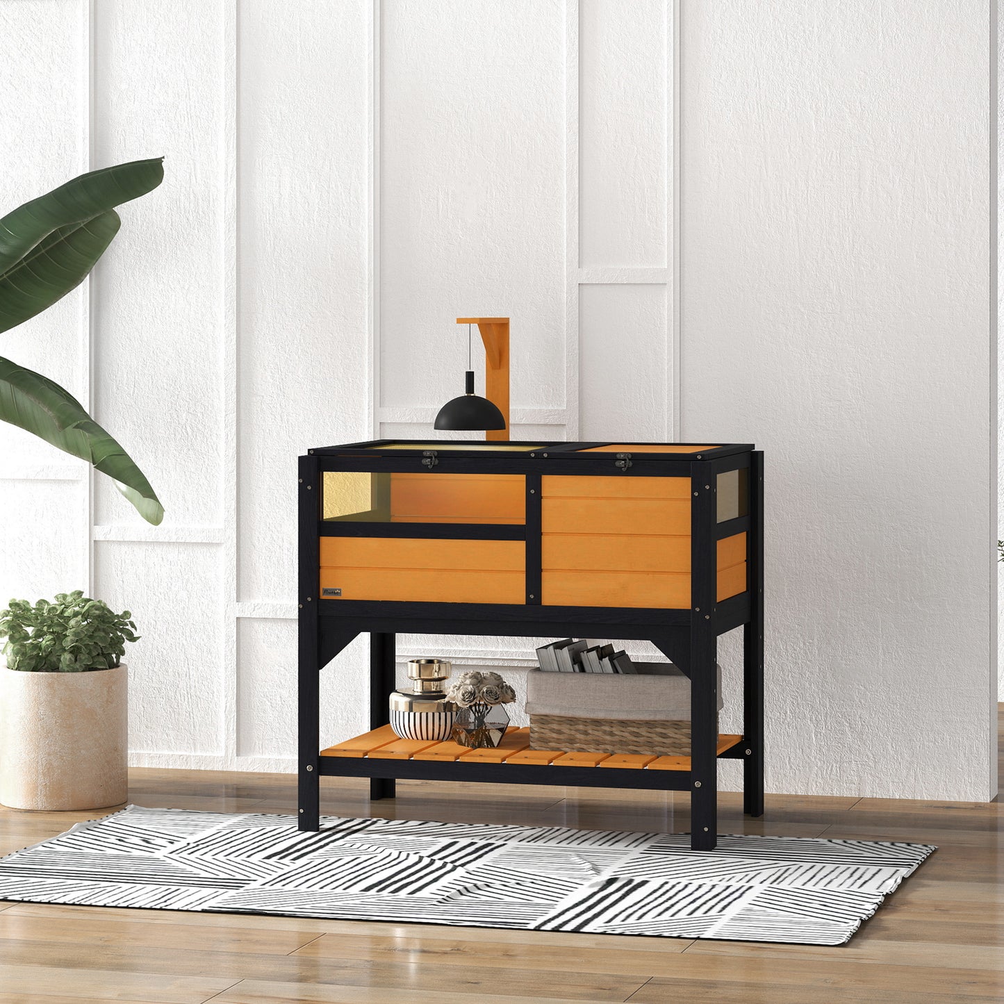 Pet Tortoise Habitat with Shelf Storage and Weather Protection - Indoor Use, Yellow