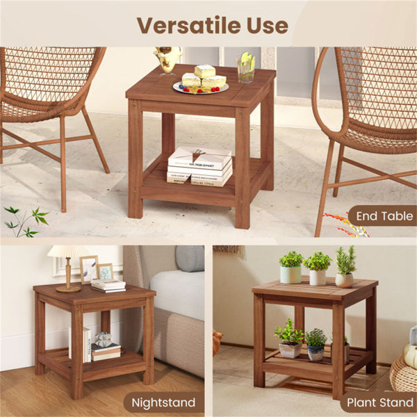 Versatile 2-Tier Wooden Side Table, Easy Assembly Nightstand For