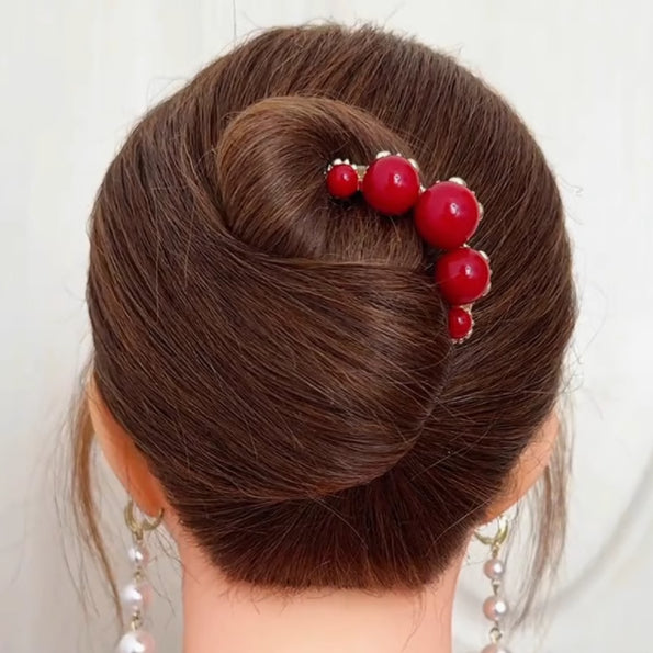 Red Antique Style Hairpin with U-Shaped Tool