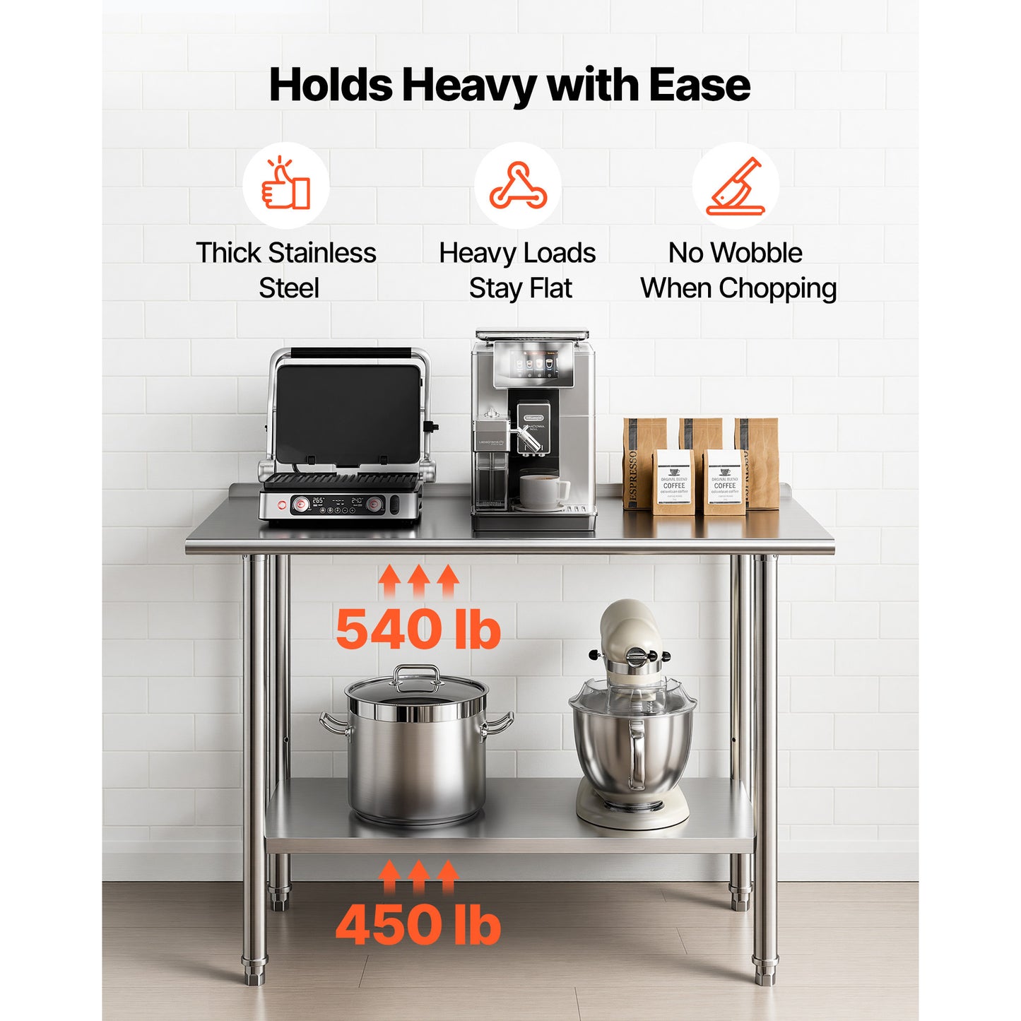 Stainless Steel Work Table 24x48 Inch Food Prep Station with Backsplash & Adjustable Shelf