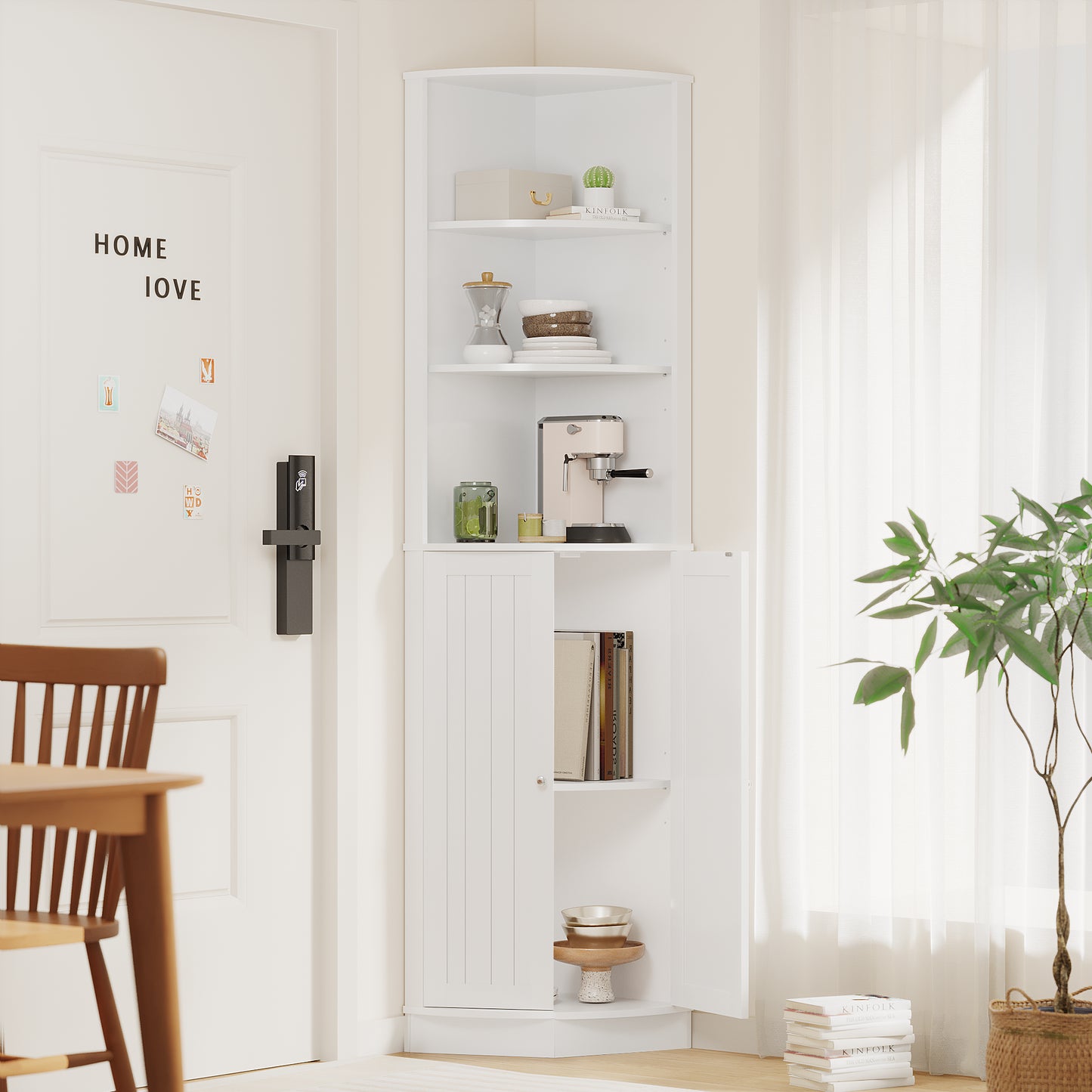 67" Tall Corner Cabinet with 2 Doors and Adjustable Shelves - White