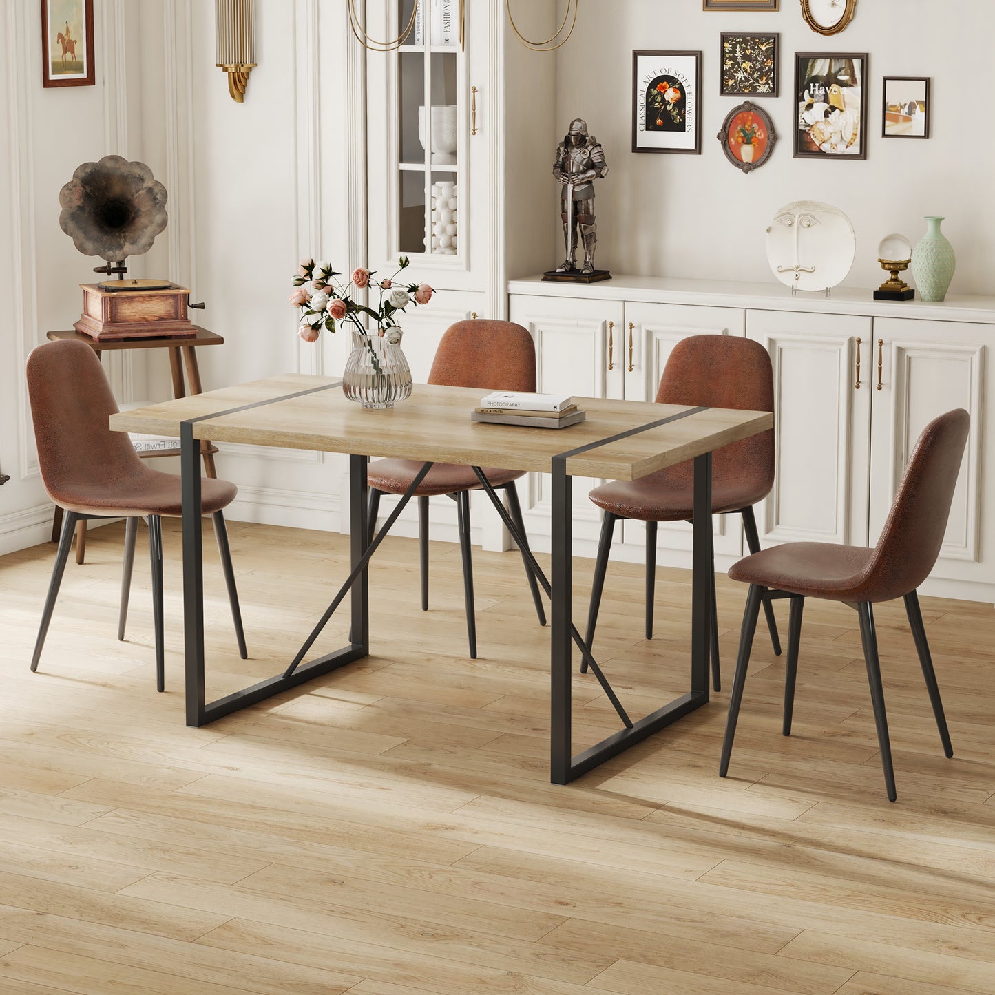 Table And Chair Set, Upholstered Side Chairs In A Modern Medieval