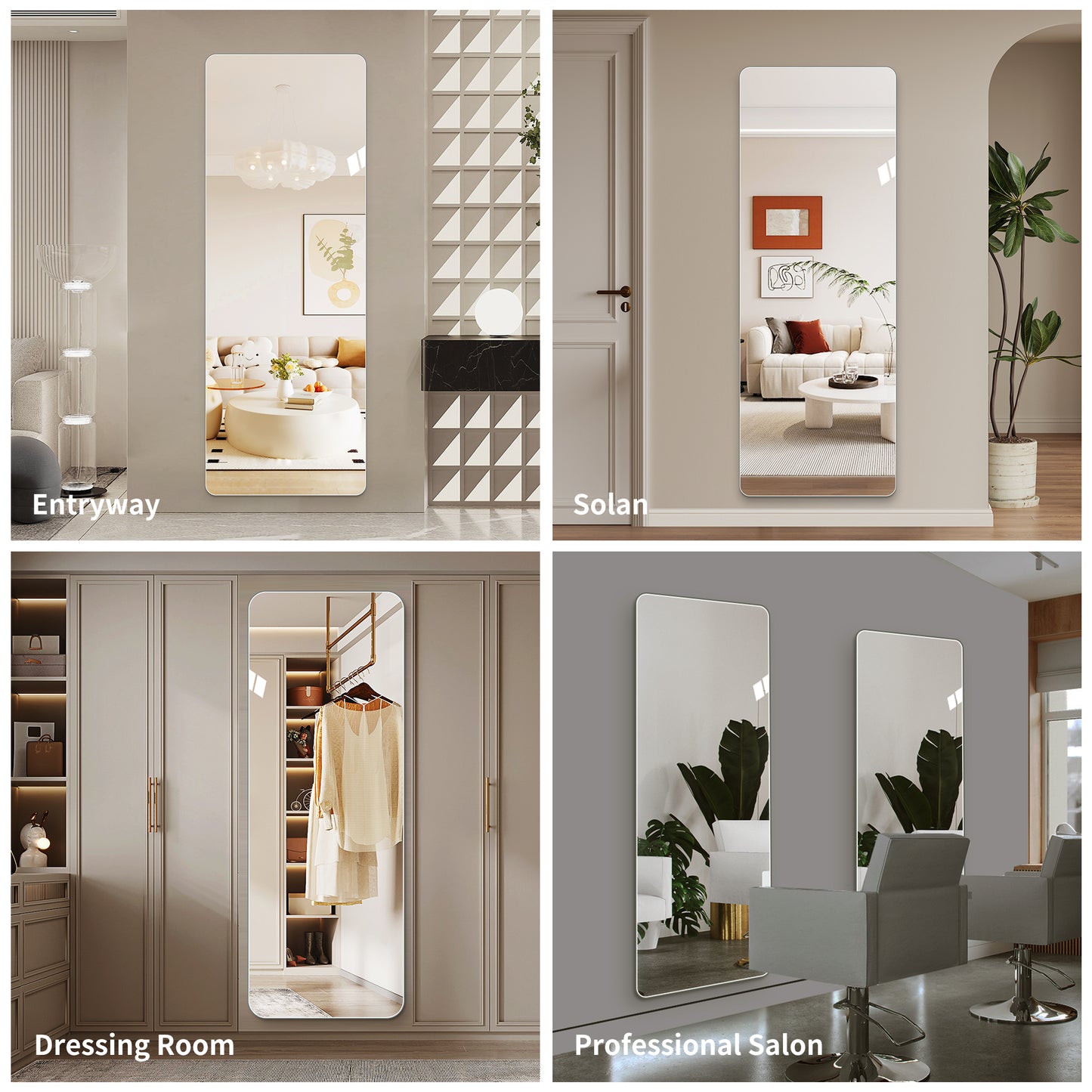 60" x 15" Full Body Round Corner Mirror - Clear Glass
