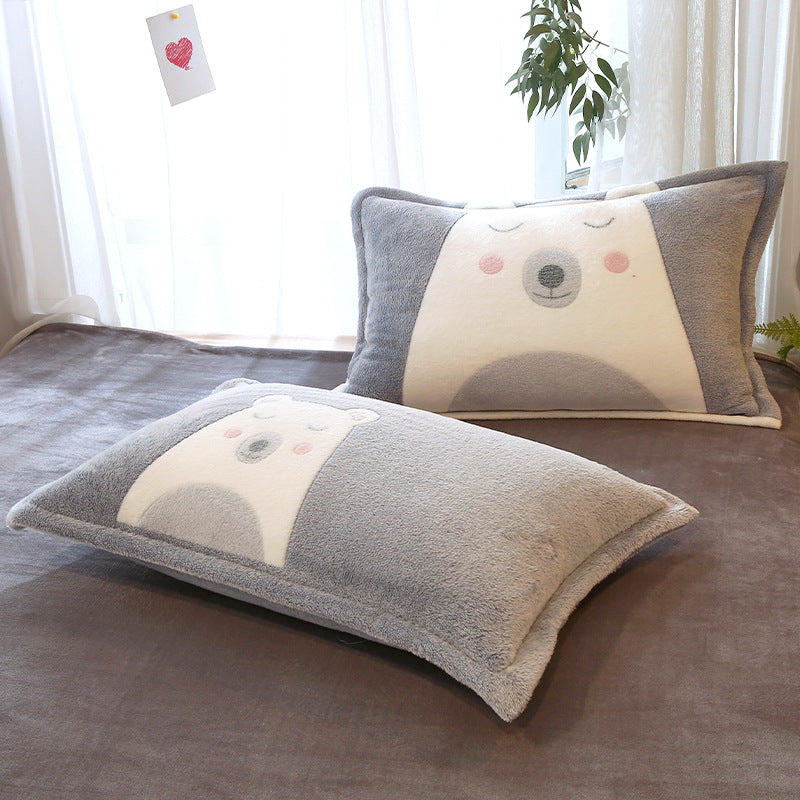 Fleece-Lined Double-Sided Winter Pillowcase - Coral Fleece, 48x74cm, Multiple Styles