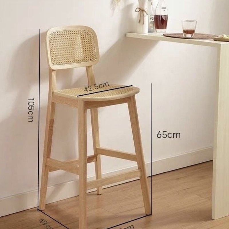 Simple Modern Oval Rattan-Woven Solid Wood Bar Stool for Kitchen or Bar