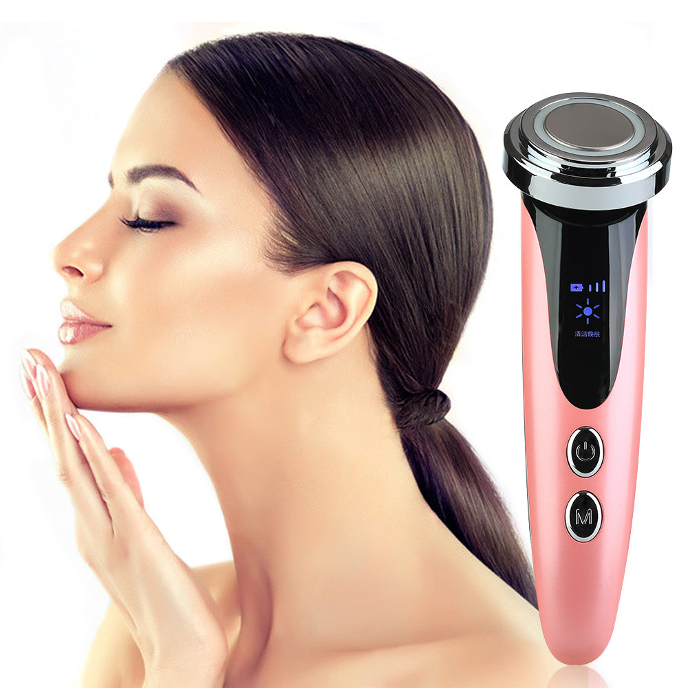 Color Light Therapy Face & Eye Beauty Device Pink - Ultrasonic Infrared Negative Ions