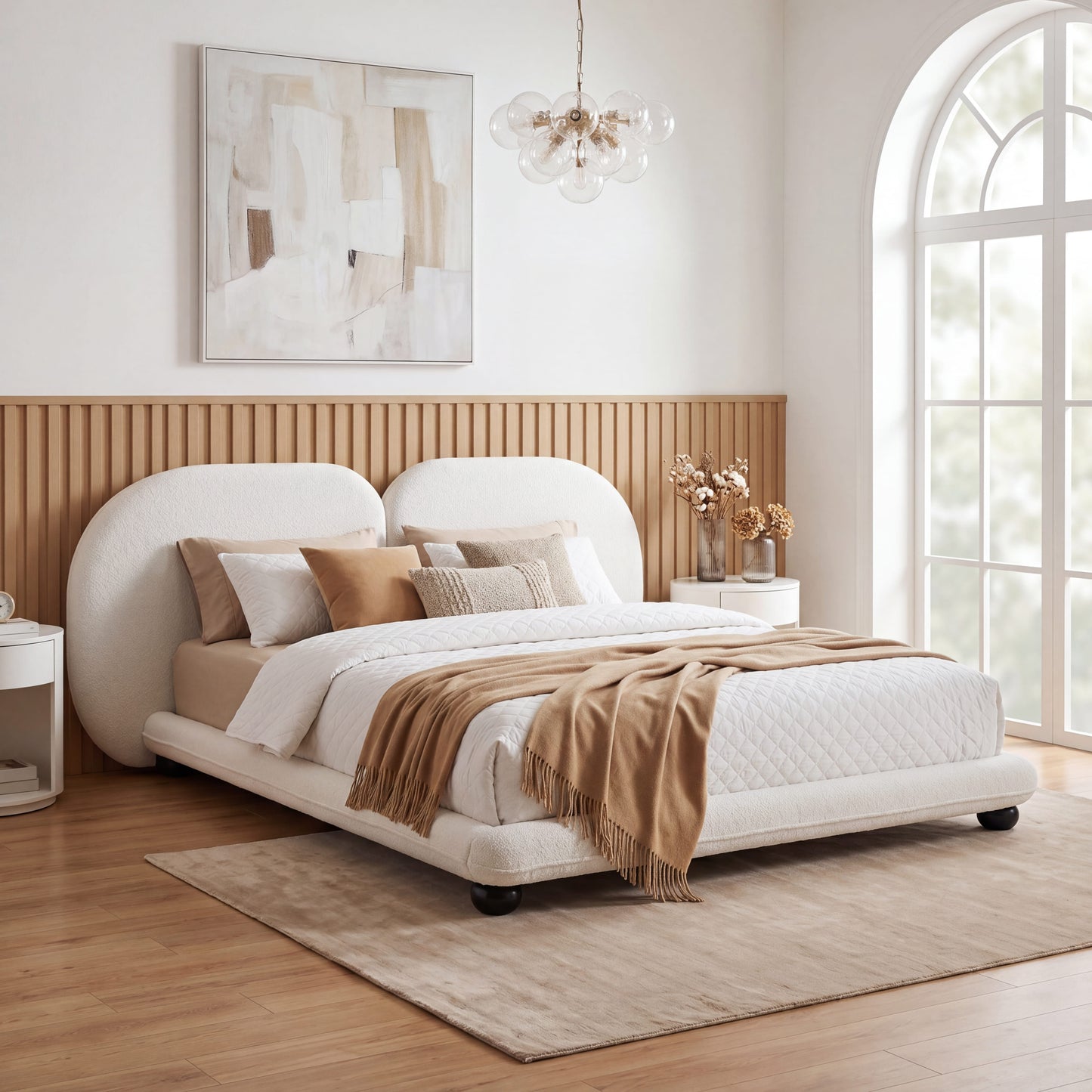Queen Upholstered Platform Bed Frame - Extra Thick, White