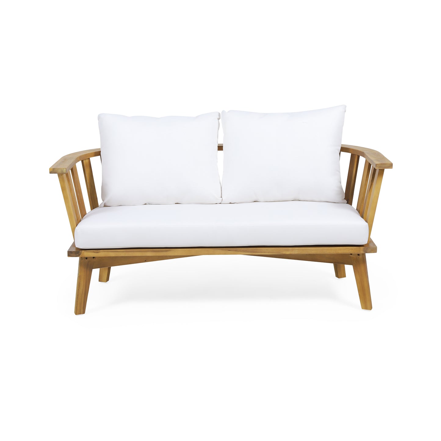 Outdoor Wooden Loveseat With Cushions - White Teak 55.50 W X 27.00 D