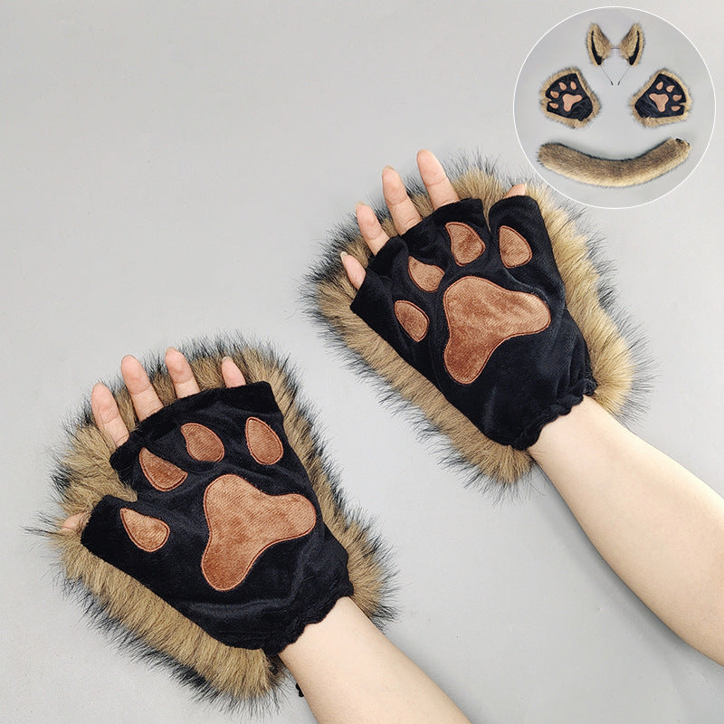 Halloween Werewolf Mascot Costume Props with Plush Ear Headband and Tail