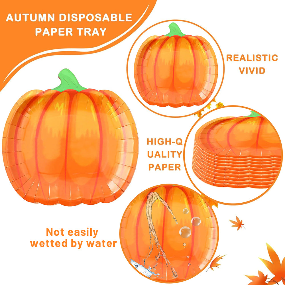 Thanksgiving Party Tableware Set - 134 Pcs Pumpkin Plates & Picks