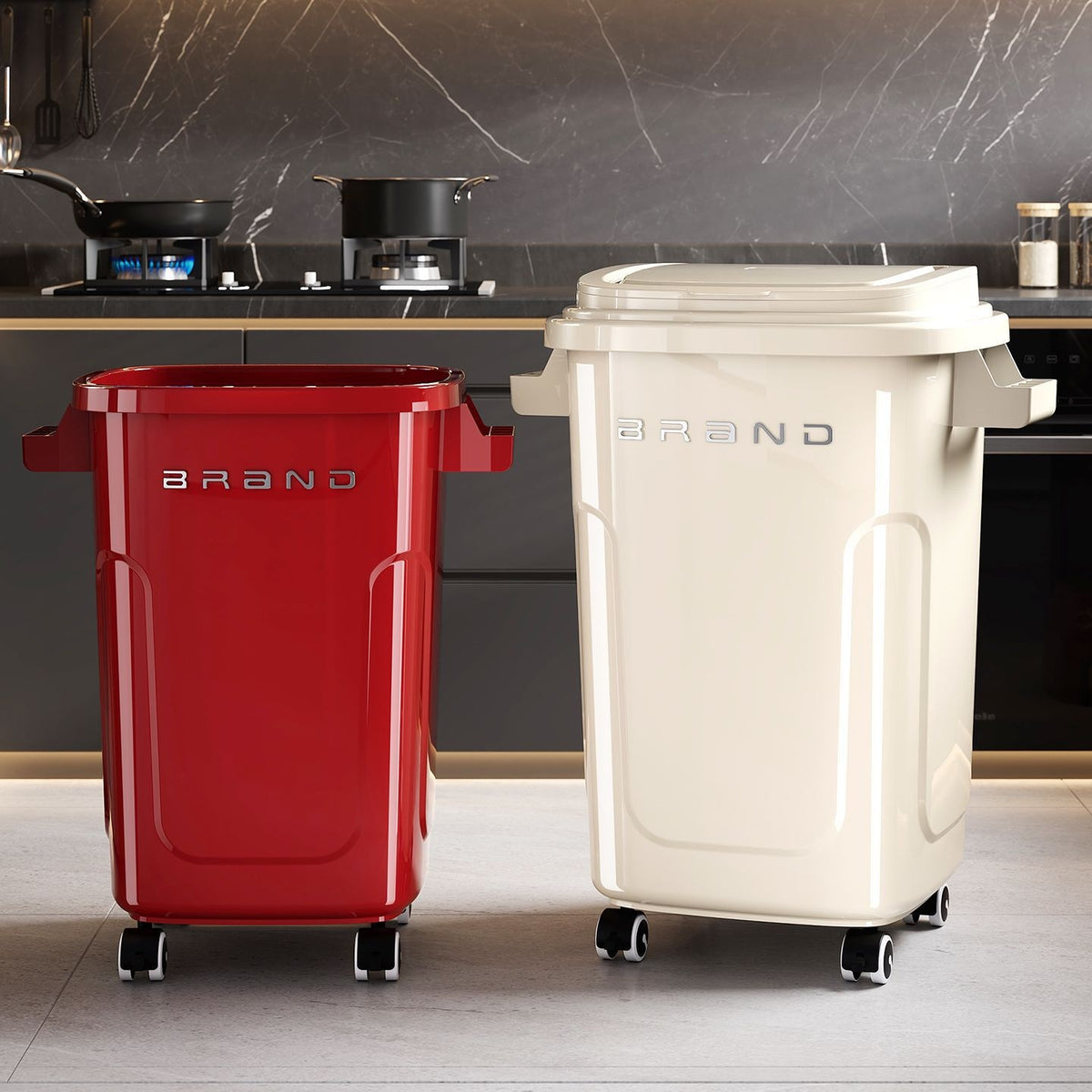 Large Capacity Kitchen Trash Can with Lid and Wheels, No Bending Needed