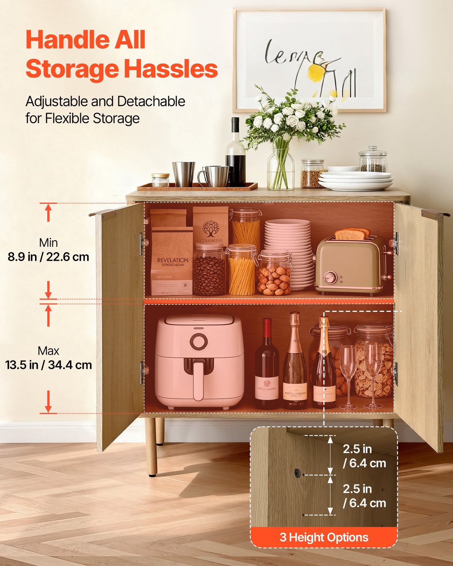 Mid Century Coffee Bar Cabinet with 2-Tier Storage Black - Elegant Kitchen & Living Room Storage