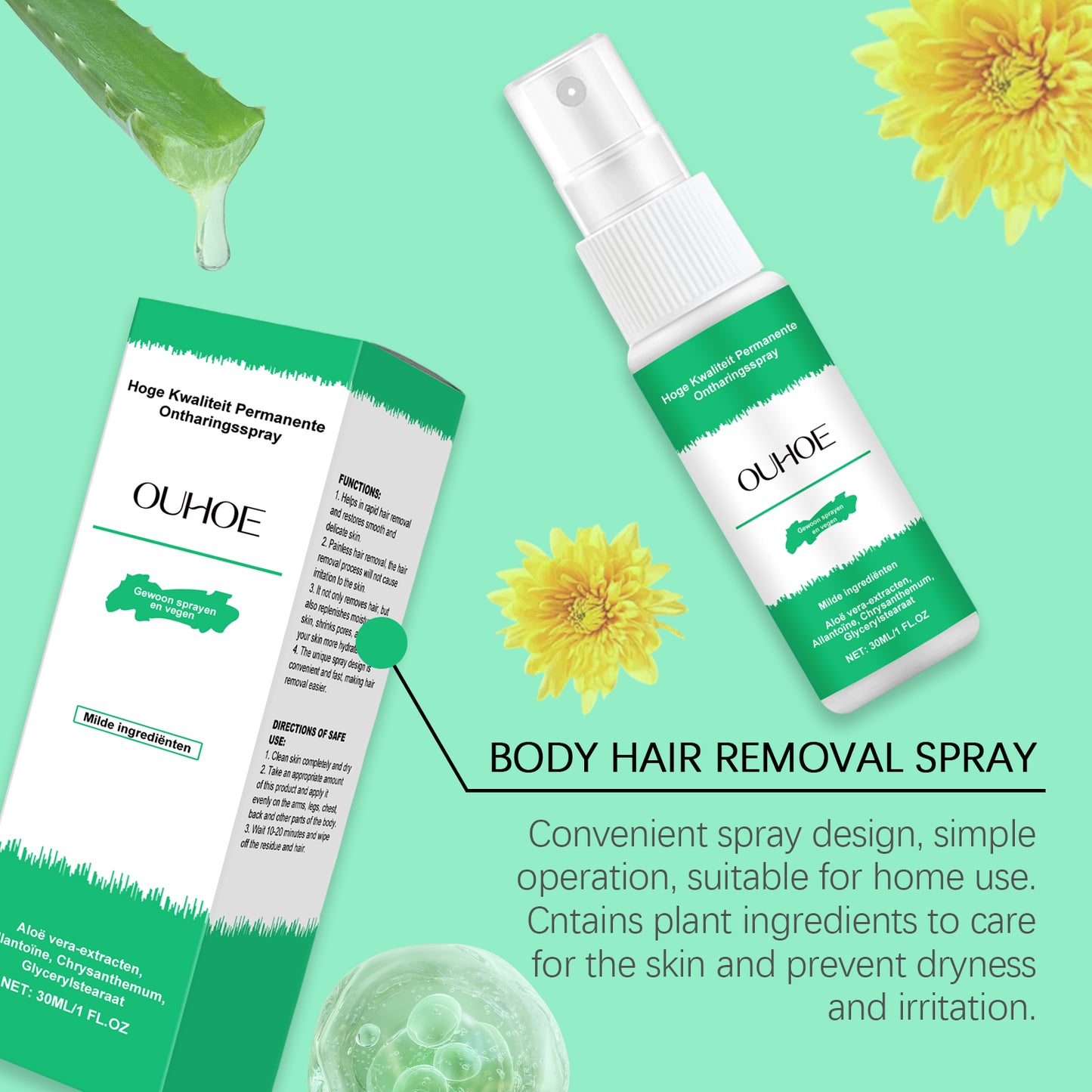 Gentle Hair Removal Spray for Body and Sensitive Skin - 30ml
