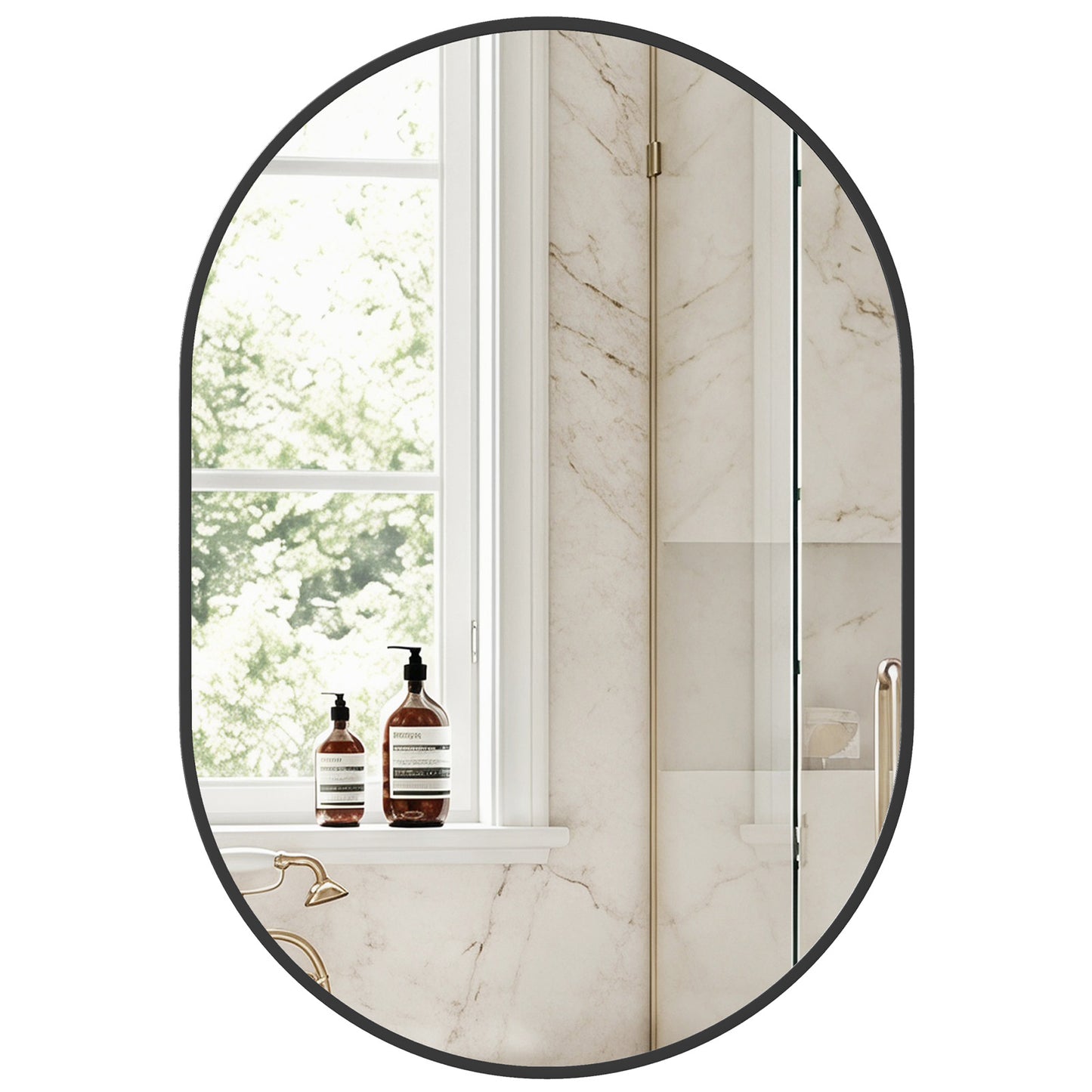 Bathroom Mirror, Oval Wall With Rust-proof Metal Frame And Tempered