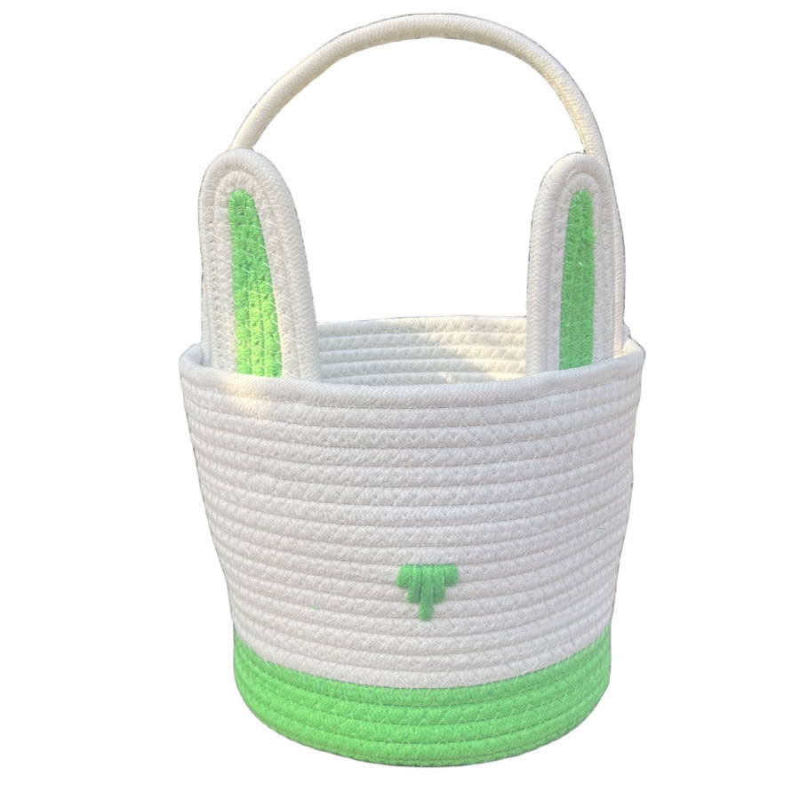 Easter Egg Handwoven Cotton Basket with Cartoon Rabbit Design – Multi-Color Storage Bag