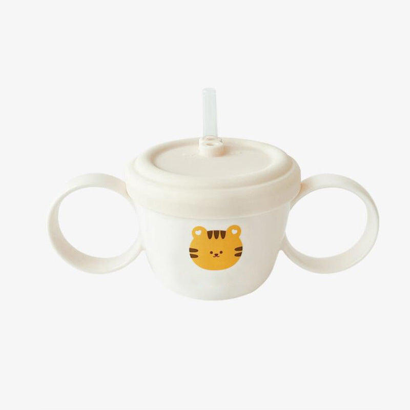 Binaural Baby Food Supplement Bowl with Lid & Straw - Microwave Safe