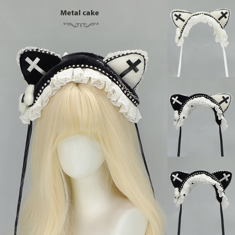 Goth Cat Ear Hair Band with Rivet Detail