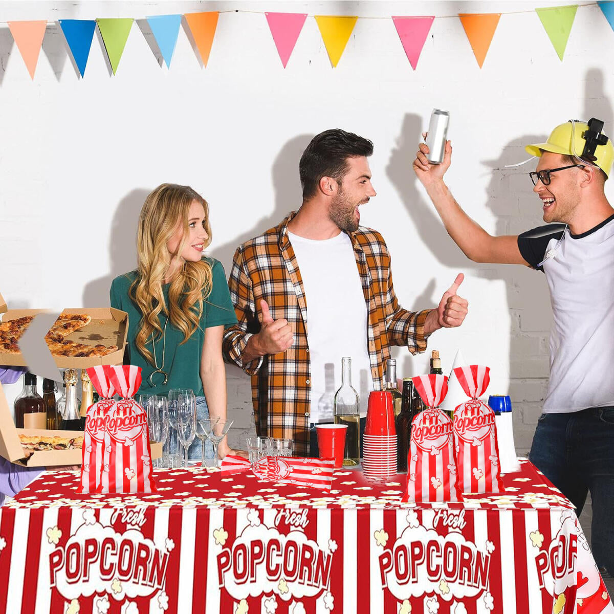 150 Pcs Red and White Plastic Popcorn Bags - 10.8 x 5 Inch