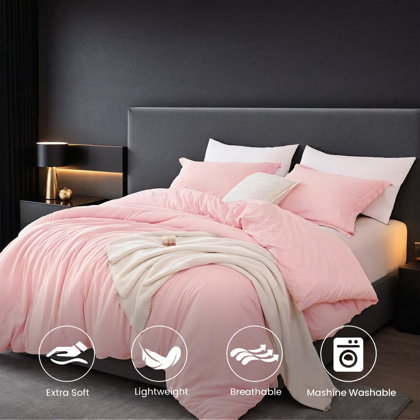 Oversized Duvet Cover Set - Premium Microfiber, Minimalist Design