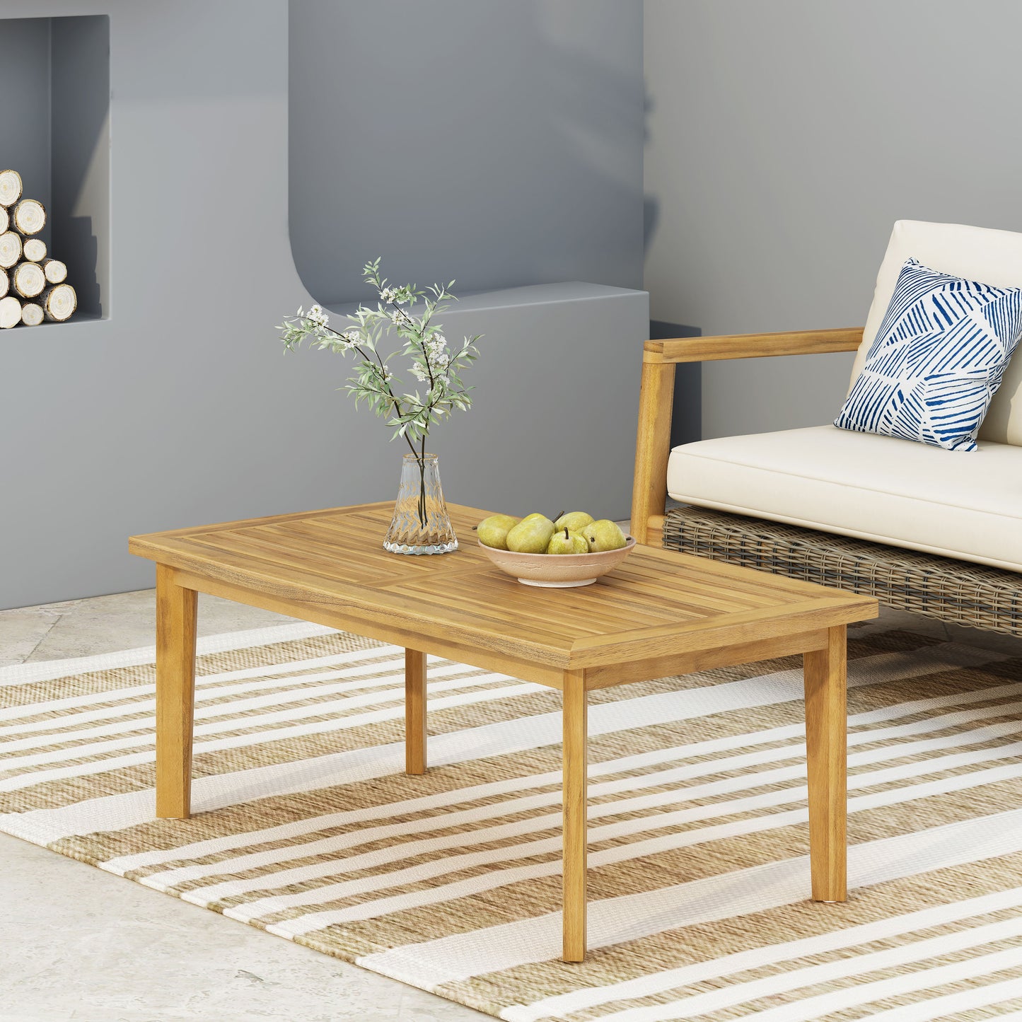 Outdoor Acacia Wood Rectangular Coffee Table, Teak, 43.25 W X 23.50 D