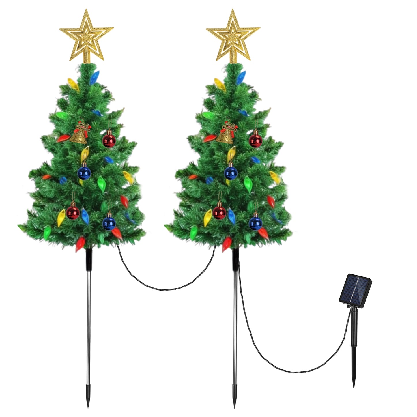 Solar Christmas Tree Lights - 37.4in Height, 100 LEDs, 8 Modes, 2 Pack