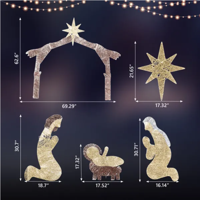 6ft Nativity Scene Roof Decoration with 190 LED Lights for Christmas Garden