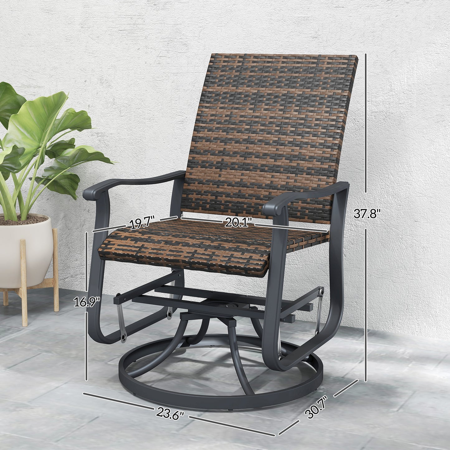 Rattan Swivel Patio Glider Chair Set of 2 - Brown