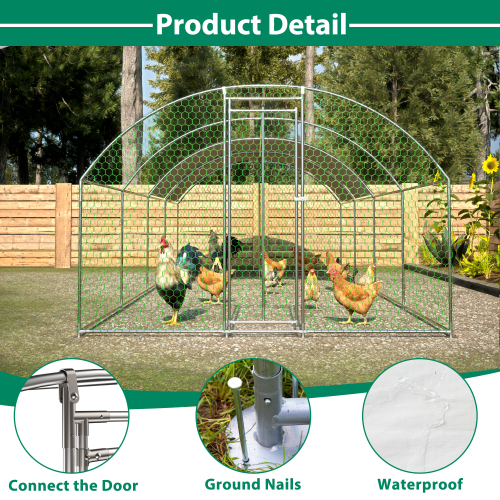 Large Metal Chicken Coop with Lockable Door Waterproof Design Argent