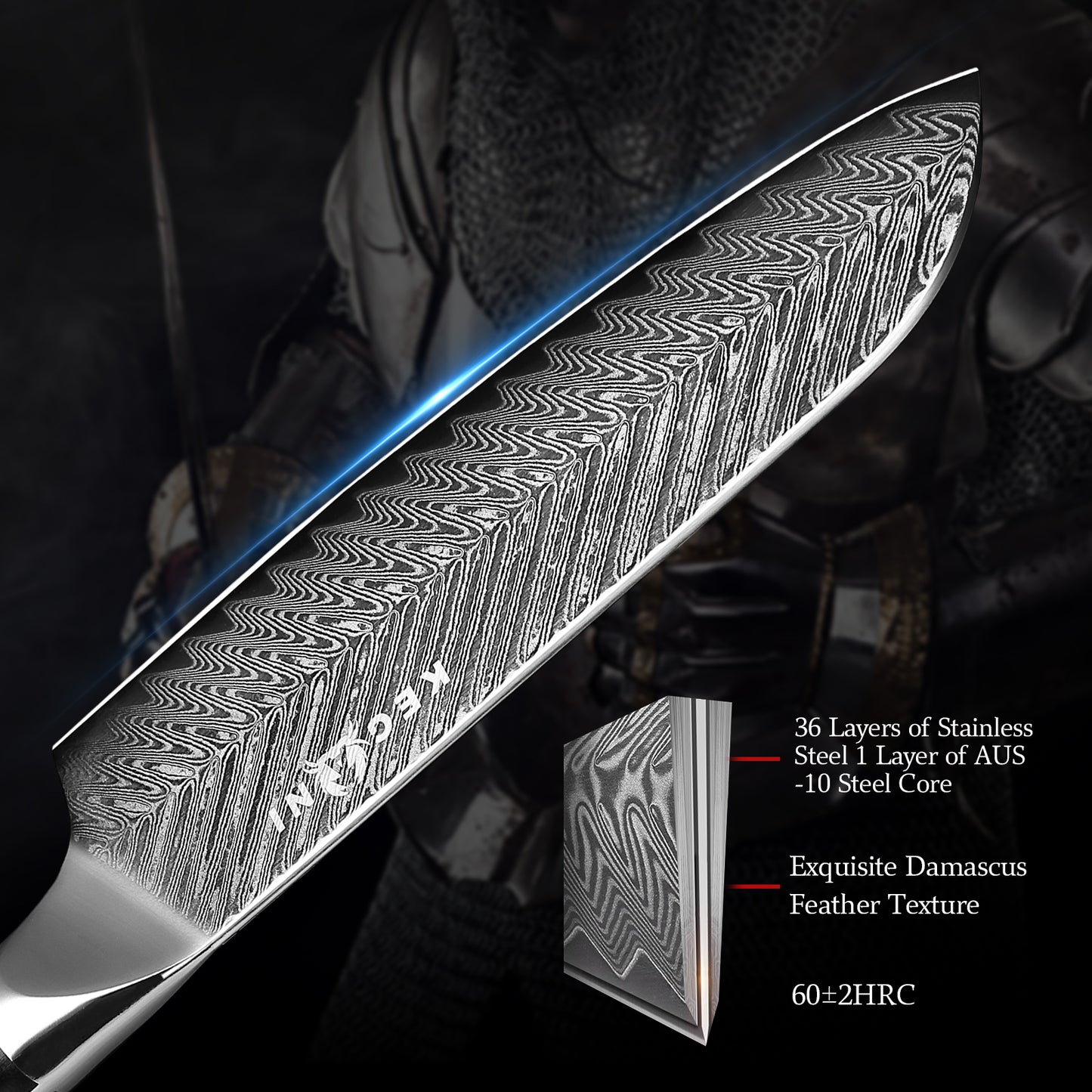 7-Inch Damascus Santoku Knife - AUS-10 Steel, Full Tang Design
