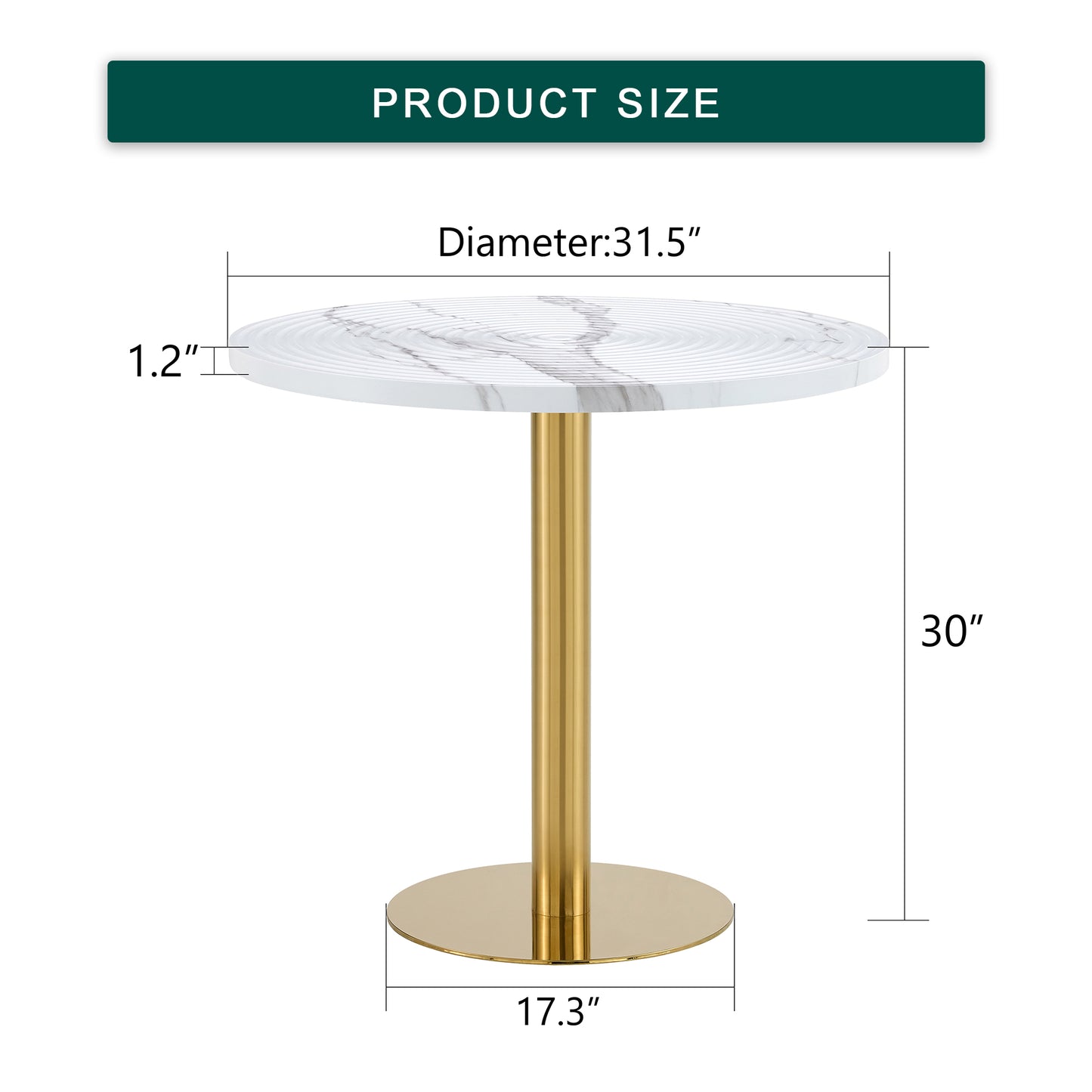 31.5 Inch Elegant White Marble Pattern Round Dining Table - Suction