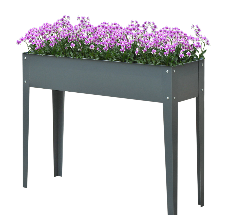 Dark Grey Metal Raised Garden Bed Planter Box 40x12x32 Outdoor Gardening