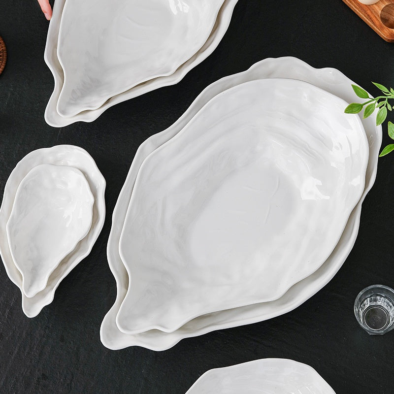 Oyster-Shaped Ceramic Salad Plate Set - Multiple Sizes, Elegant Kitchen Dinnerware