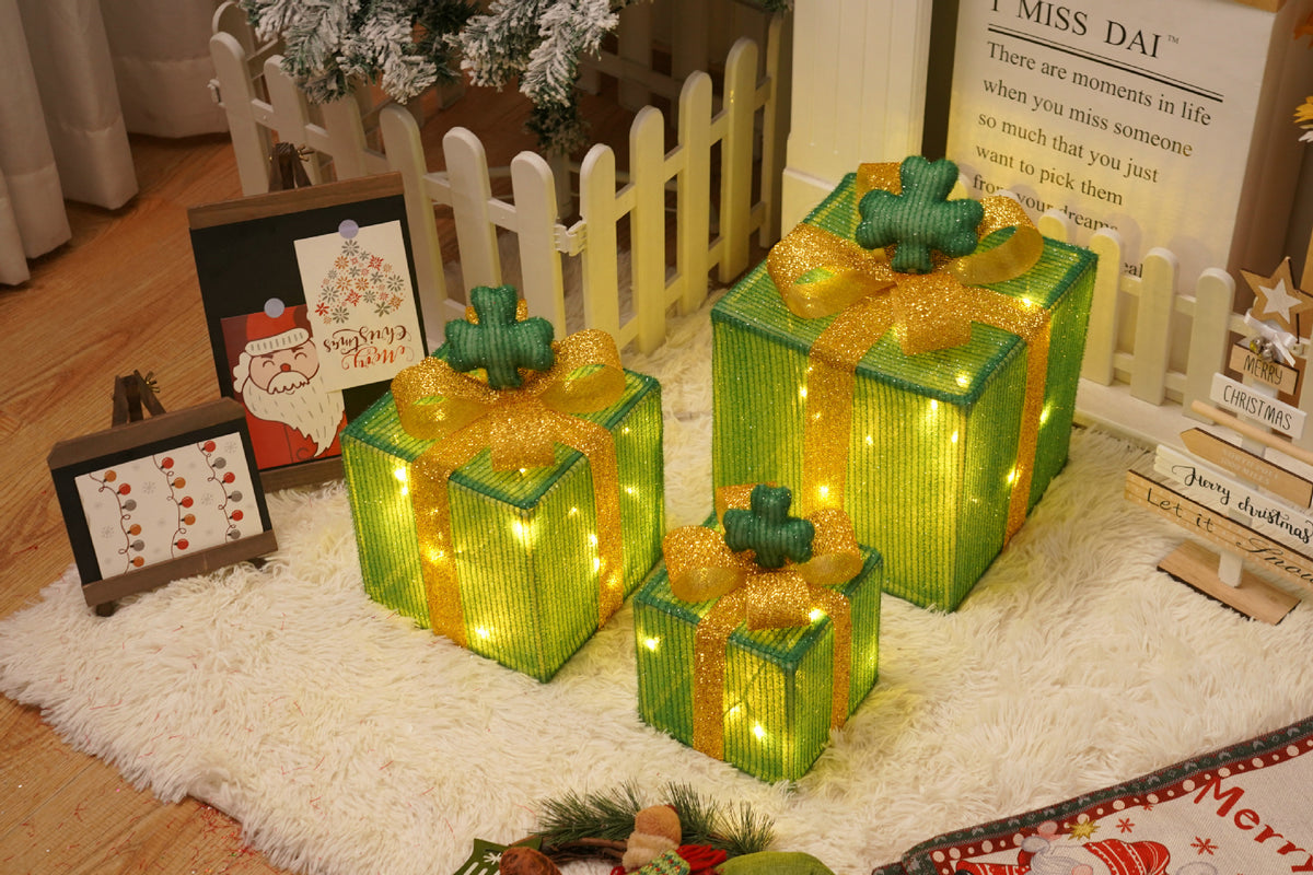 Remote Control Christmas Gift Box Lights - Holiday Decorative LED Set