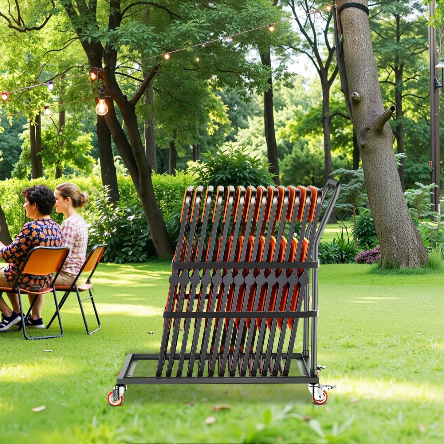 Folding Chair Rack Cart for 25 Chairs - Heavy Duty 300lb Capacity Black