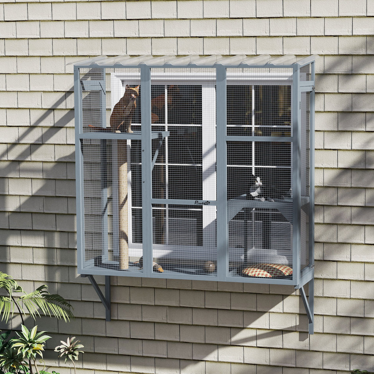 Outdoor Cat Enclosure for 2-3 Cats with Platforms & Scratching Post