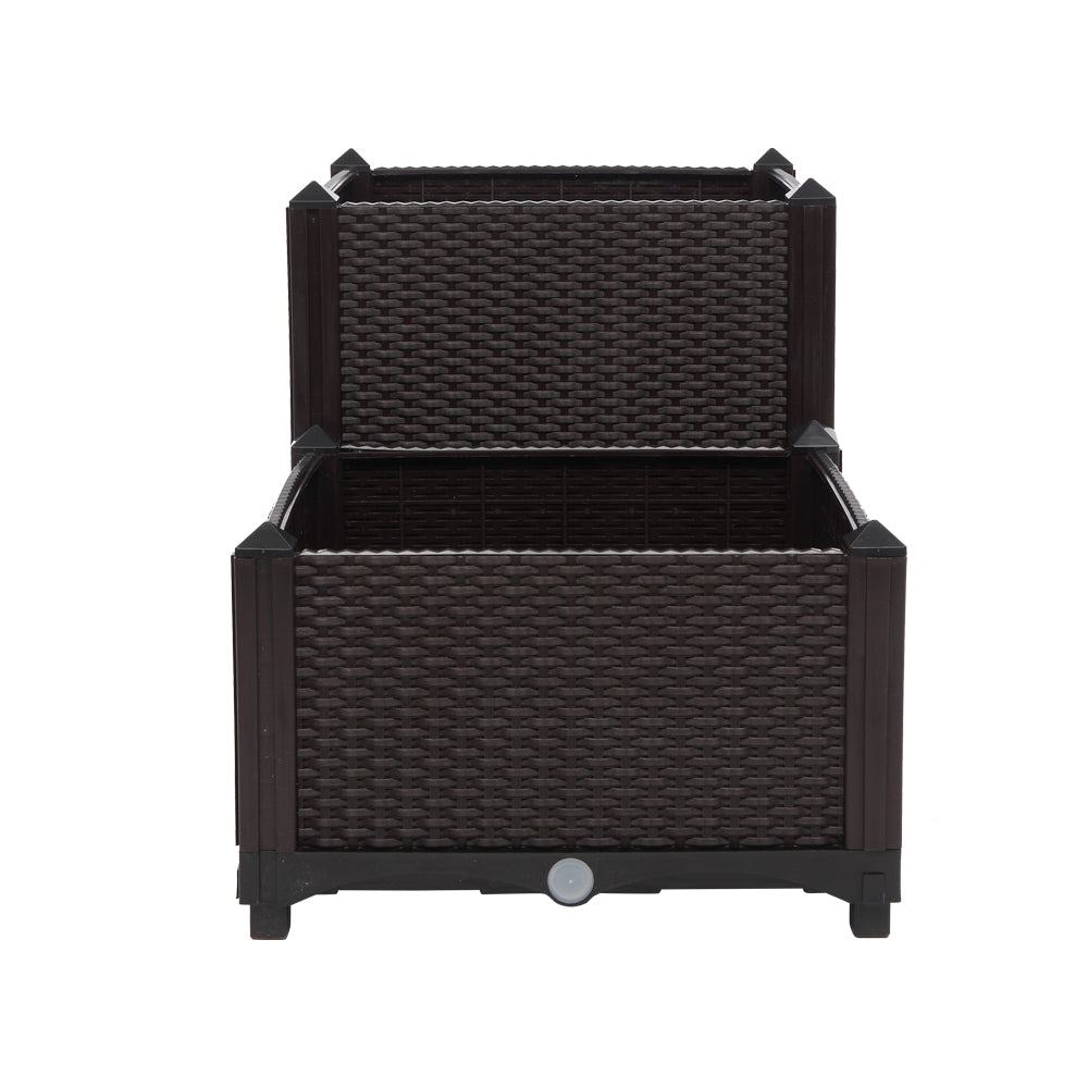 2PCS Brown Injection Molded Planting Box Garden Planter with Rattan Pattern