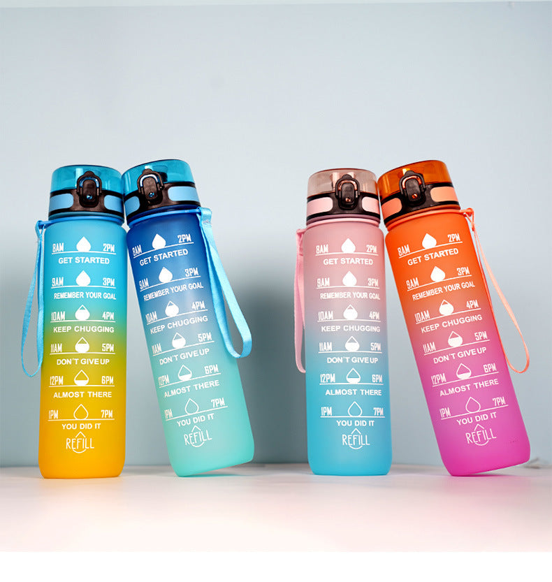 Large Capacity Sports Water Bottle - Gradient Cup with Lanyard 1000ml