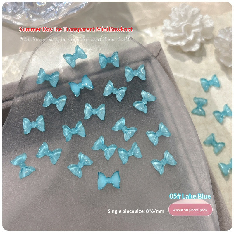 50-Pack Ice-Transparent Bow Tie Resin Nail Art Decorations - Cute Nail Accessories