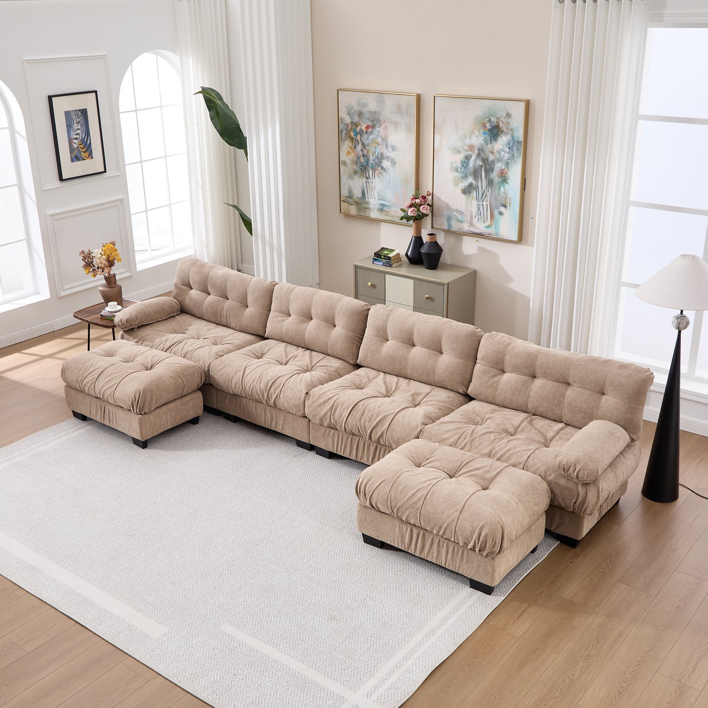 U Shaped Modular Sectional Sofa - Light Brown, Deep Seat Design