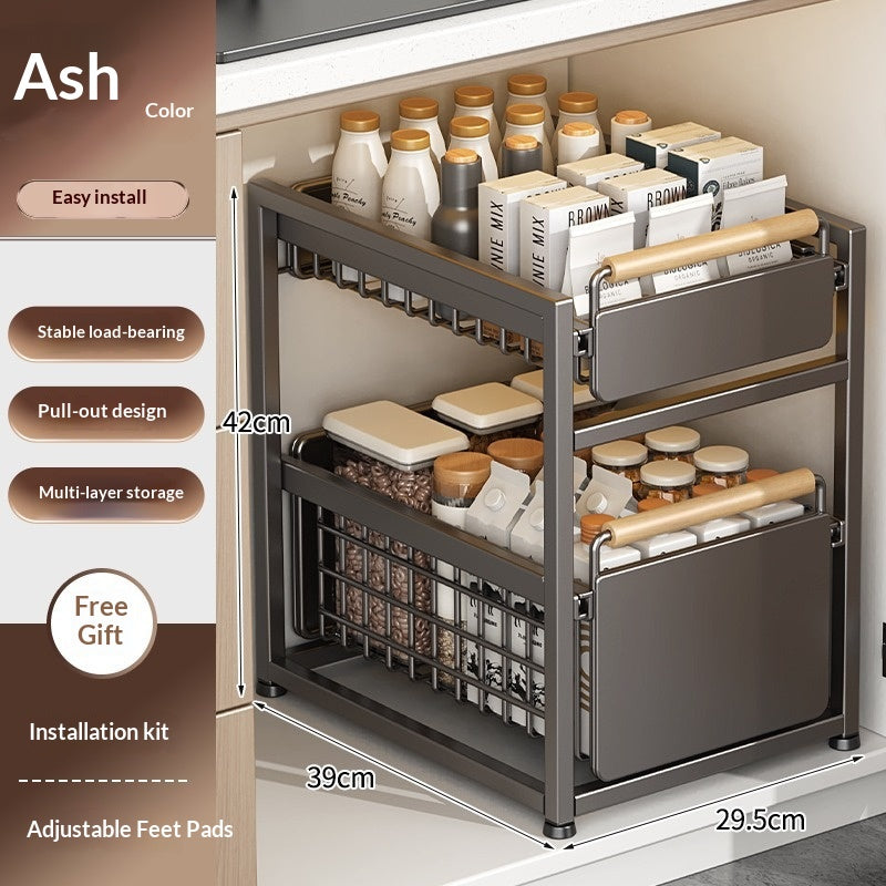 Installation-Free Kitchen Square-Tube Dish Cabinet with Multi-Tier Drawer Storage